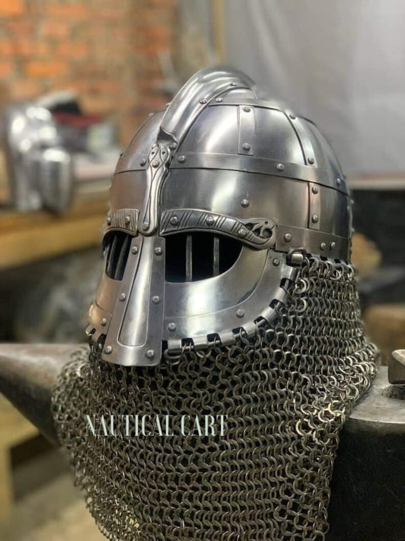 Medieval Steel Viking Vendel Helmet With Chainmail, SCA/ LARP Helmet Best Gift