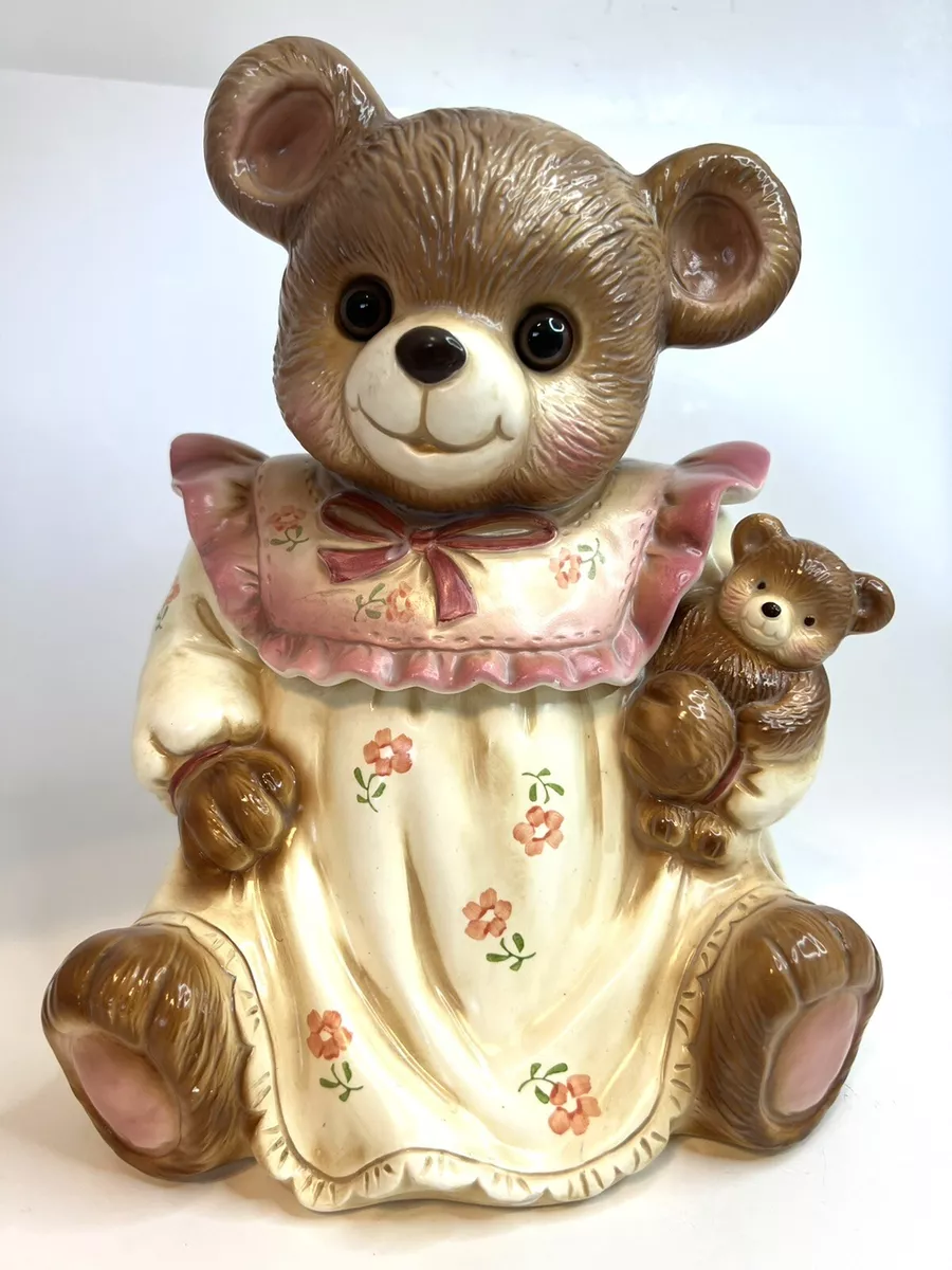 Teddy Bear Nightgown W Glass Eyes Cookie Jar 80 s Japan Read