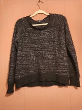 Joe Boxer Women's Solid Black Fuzzy Nylon Cotton Blend Cozy Rib-Knit Sweater L