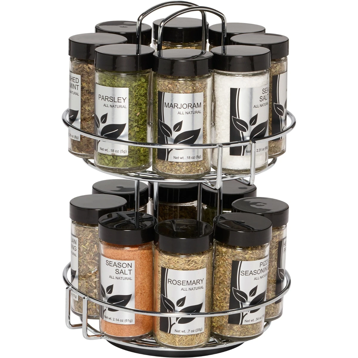 12-Jar Revolving Spice Rack Organizer - Spinning Countertop Herb and Spice  Rack Organizer with 12 Glass Jar Bottles (Spices Not Included)