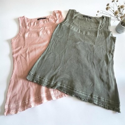 Peruvian Connection Ribbed Knit Tank Tops Women s Large Pink Mossy Green Pair