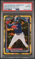 2024 BOWMAN CHROME SAPPHIRE ED PROSPECTS YELLOW SEBASTIAN WALCOTT 60/75 PSA 8