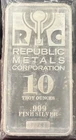 RMC Republic Metals Corporation 10 Oz 0.999 fine Silver Bar in plastic cover