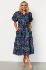 NWT Baltic Born Karol Puff Sleeve Midi Dress Floral Blue Multi - Size XL