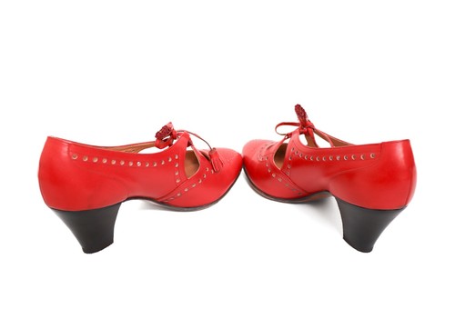 Scarpe Alain Harel - stringate / Mary Jane - pelle rossa - misura 39/6 - con scatola - Foto 7 di 10