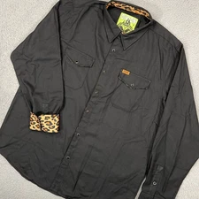 Dixxon Shirt Mens XL Black Button Snap Dinner Party Flannel Flip Cuffs FLAW