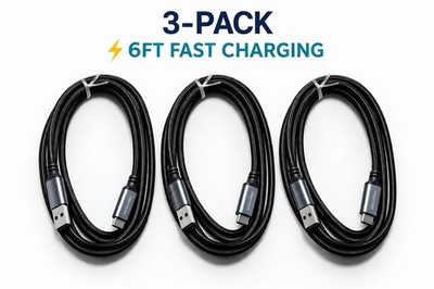    3 Pack 6FT USB-C Fast Charging Cable USB-A Nylon Braided 