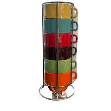 Kirkland Signature Stacking Coffee Mugs Set of 6 Colorful Ceramic