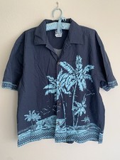 L Vintage Disney Store Tiki Kingdom Blue Hawaiian Shirt Mickey Beach Surf Large