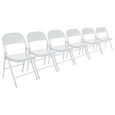 6x Matt White Metal Folding Chairs Space-Saving Foldable Office Dining Chair