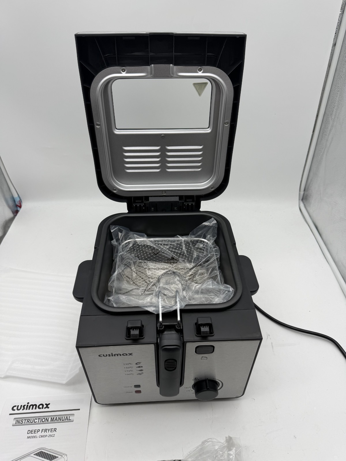 CUSIMAX 2.5L Deep Fat Fryer - Non-Stick, Viewing Window, Easy Clean, Silver