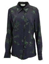 GABRIELA HEARST CRUZ BLOUSE New Dark Navy And Emerald Green Size 10
