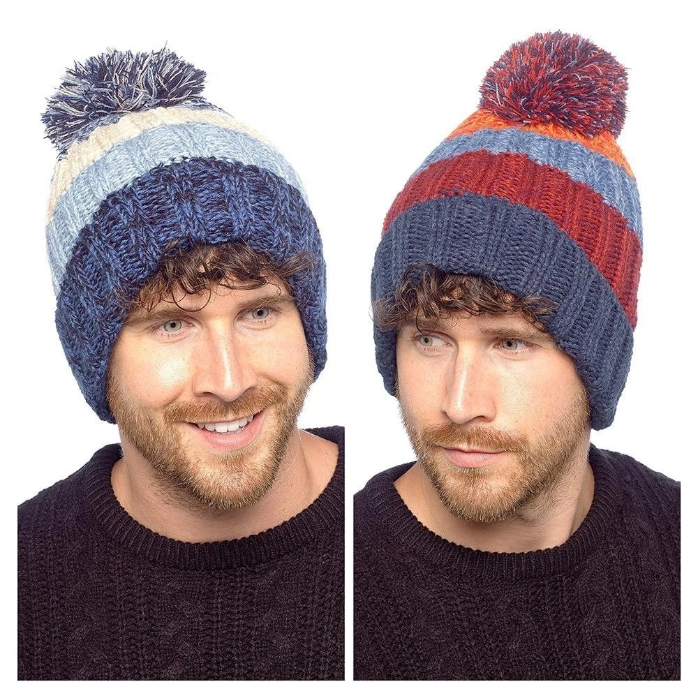A2Z Mens Knitted Twist Yarn Stripe Beanie Hat Warm Winter Thermal Cable Knit hat