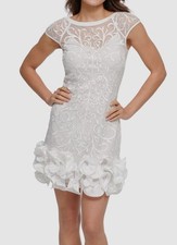 Guess Womens White Floral Lace Ruffled-Hem Sheath Dress Size : 0