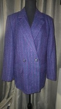Christian Dior Vintage Pure Wool Double Breasted Purple Textured Stripe Size 8
