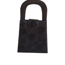 Black Satin Beaded Evening Bag New