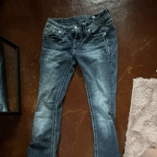 Miss Me Women's Blue Skinny Embroidered Denim Jeans Cotton Medium Wash