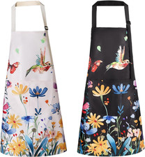 Floral Apron Women, 2 Pack Aprons for Women with Pockets, Waterproof Kitchen Apr