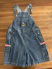 VTG Disney Mickey Unlimited Jerry Leigh Denim Overall Jean Shorts L Womens Y2K