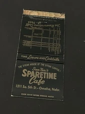 Vintage Nebraska Matchbook “Sam Nisi’s Sparetime Cafe” Omaha Owner Pic On Back!!