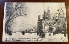 1907 Montreal Sherbrooke Street Winter Postcard Horse Sleds Glitter
