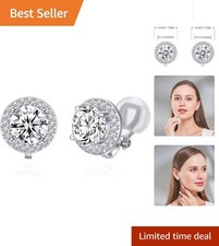 Elegant Women's Clip-On Stud Earrings - 8MM Cubic Zircon in White, Non-Pierced
