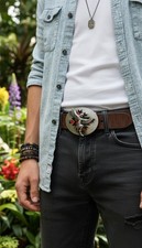 NEW Men Buckle Silver Metal Native Warrior Dance Indian Cowboy Western Accessory