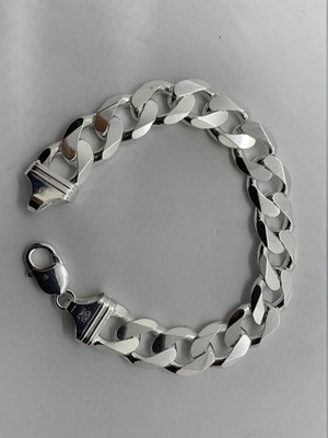 925 Sterling Silver Solid Men's Cuban Curb Link Chain Bracelet Size 5 To 9 Inch