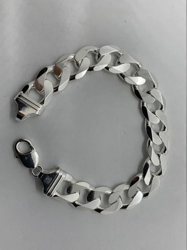 925 Sterling Silver Solid Men's Cuban Curb Link Chain Bracelet Size 5 To 9 Inch