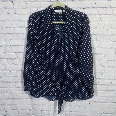 Susan Graver Womens Liquid Knit Polka Dot Button Down Navy Size 20W Casual