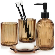 Glass Bathroom Accessories Set, 4Pcs Sets Complete Amber