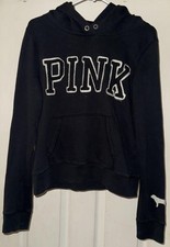 PINK Victoria's Secret Hoodie Womens Medium Black Pullover Applique Logo