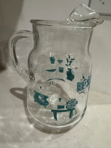 Vintage Anchor Hocking Colonial Heritage Design Ice Lip Glass Pitcher 1950’s