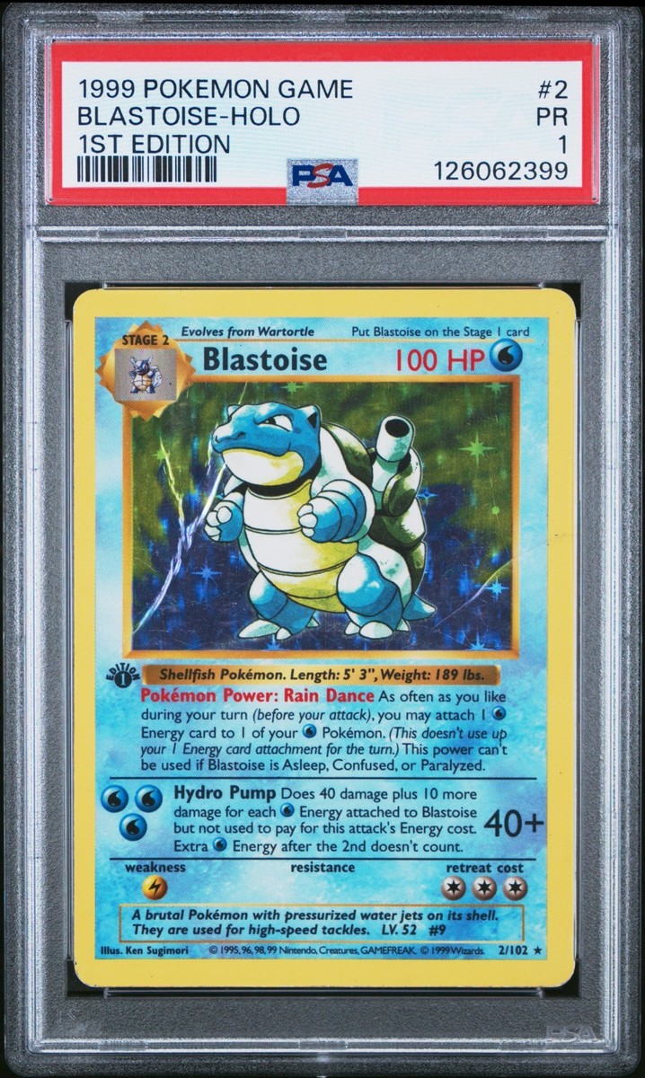 1999 Pokemon 1st Edition Blastoise Holo Shadowless #2 PSA 1 PR