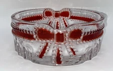Mikasa Celebrations Ruby Ribbon & Bow Oval Crystal Textured 6.5” Candy Bowl, EUC