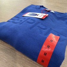 Esprit Women's Logo Fleece Crewneck Sweatshirt Blue Viral 80's Costco MEDIUM NEW