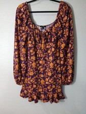 Forever 21 Large Long Sleeve Mini Dress Boho Peasant Puff Sleeve Cottage Core