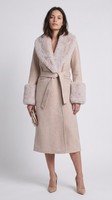 Maje Damen Langer Mantel Beige Fell & Wollmischung GrößE 38 FR MFPOU00696