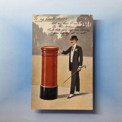Rote Säule Briefkasten Postkarte um 1910 Bowler Hut Stock Spatz Schatz