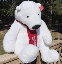 Huge Coca-Cola White Polar Bear Plush Stuffed Animal Logo Scarf Arctic Home BIG
