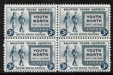 HICK GIRL-MNH. U.S. STAMPS  SC#963  1948  SALUTE TO YOUTH   BLOCK OF 4   A1