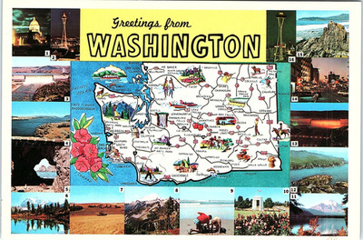 Vintage Postcard Greetings From Washington State Map Multi View