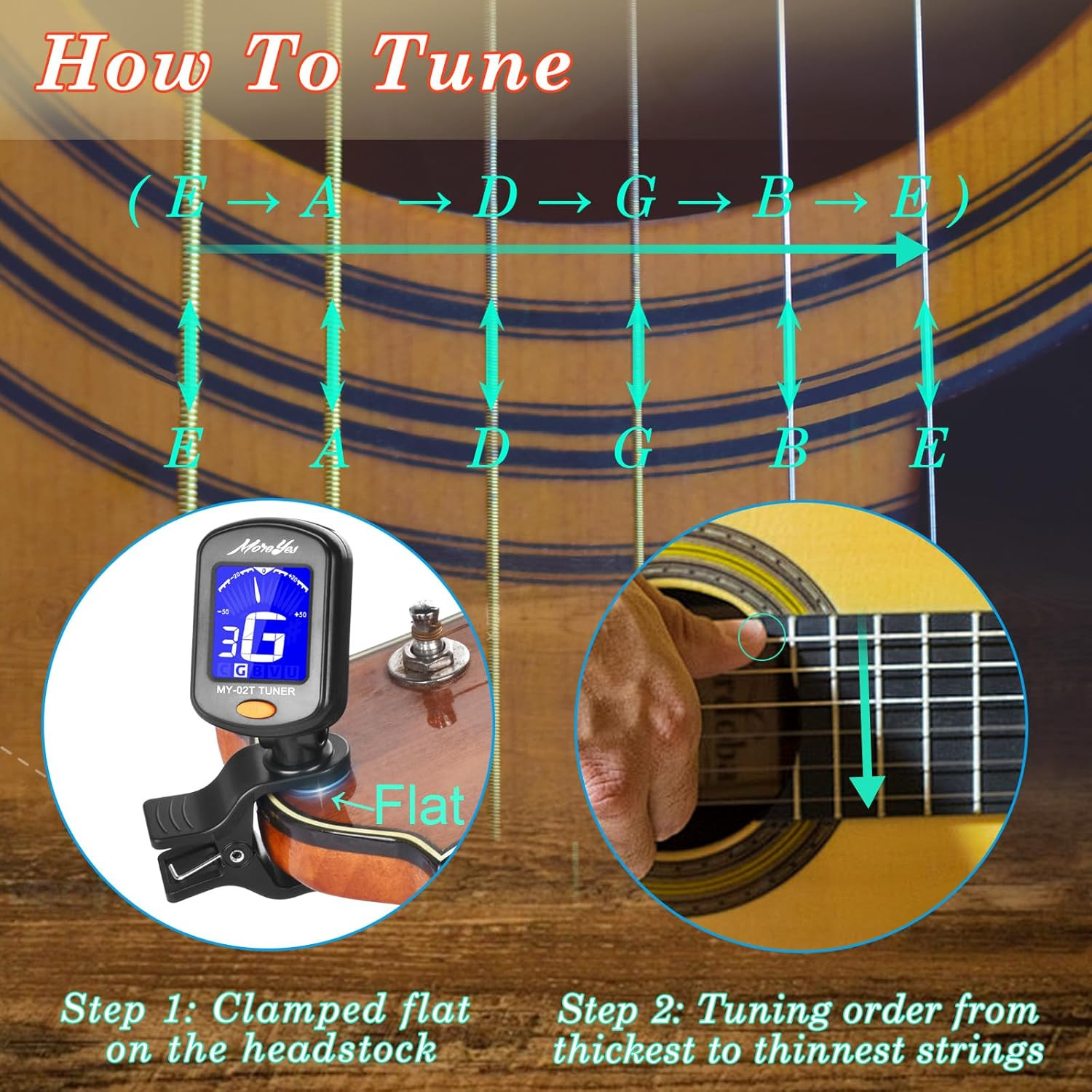 Accordatore per Chitarra Cromatica, Basso, Violino, Ukulele, Include Plettri Cap foto 3