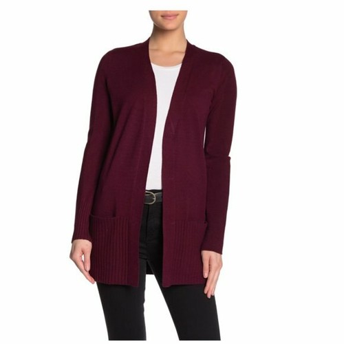 New Devotion by Cyrus Cardigan Womens Small Burgundy Red Ribbed Open Knit - Picture 2 of 8