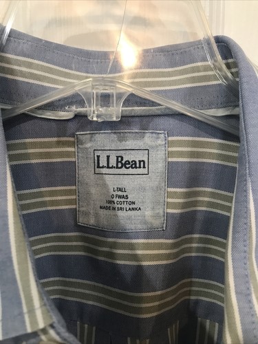 Camisa LL Bean Para Hombre L Abotonada Azul Verde Manga Larga Grande Alta Algodón - Imagen 2 de 8