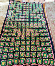 Crochet Granny Square Afghan Blanket 92” X 52”, Vintage Multicolor