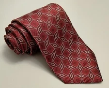 Jos A Bank Silk Tie Mens Red Geometric Diamonds 58" x 3.75" New