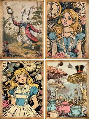 8 Alice in Wonderland White Rabbit vintage glossy blank note card with ...