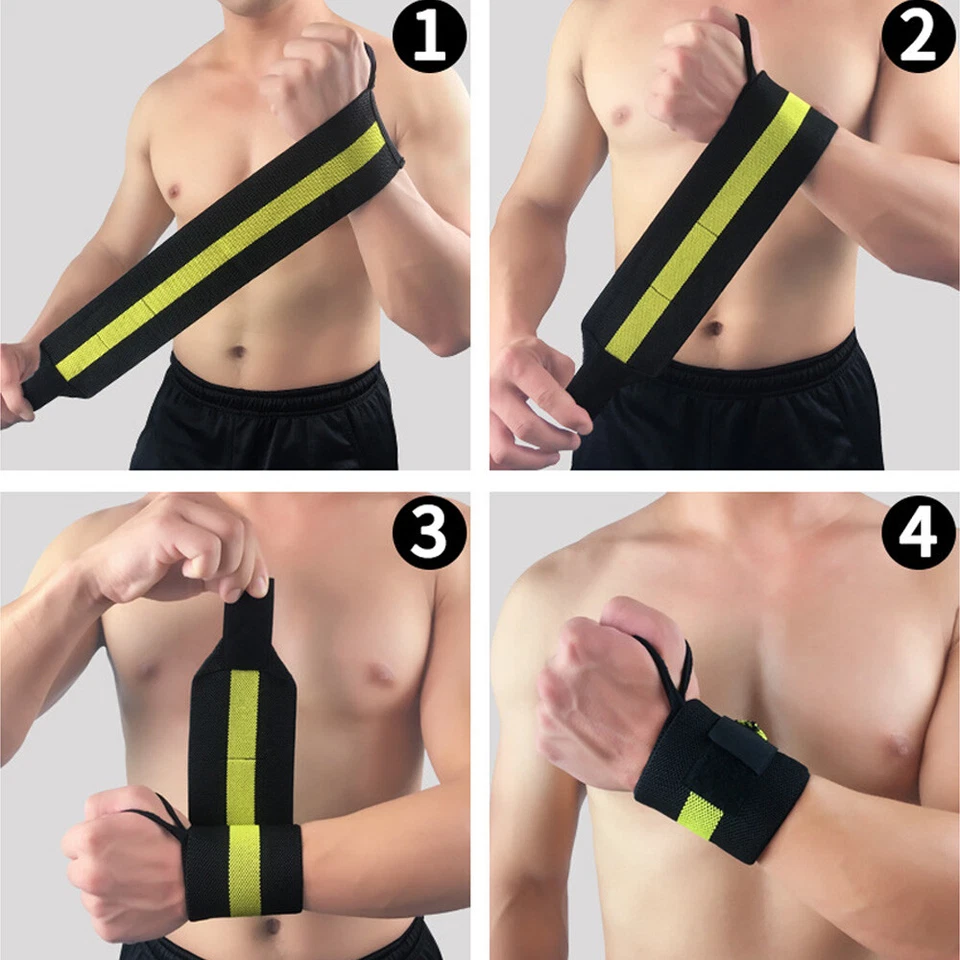 Men Sports Striped Fitness Wristband Bandages Bracers Support Gym Weightlifting - Image 3 of 4