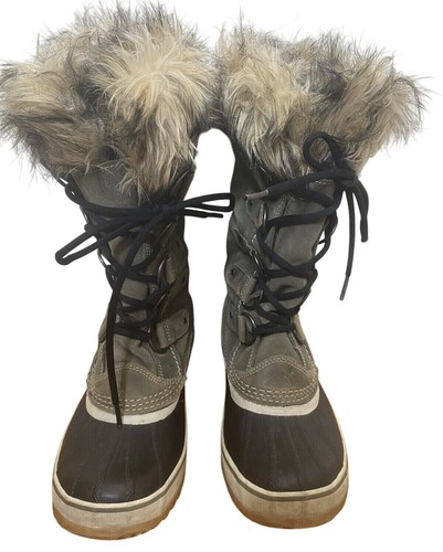 Sorel Joan of Arctic Boots Womens 9 Green Black Waterproof Winter Faux Fur Snow